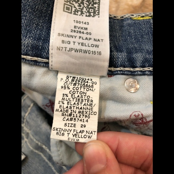 NEW True Religion Skinny Flap Nat Big T Yellow Jeans [ SZ 29 ]‎ - Picture 10 of 12